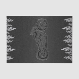 Papier Mousseline Cuir noir chrome argenté moto parti de motards