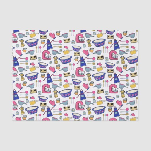 Papier Mousseline Cuisine lumineuse Ustensiles Chef Baker motif (Recto)