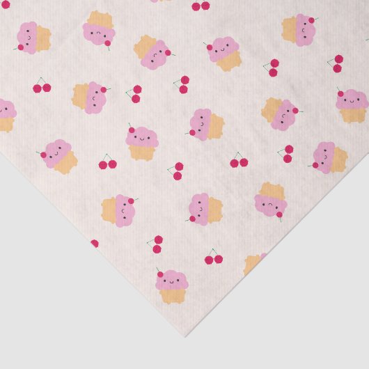 Papier Mousseline Cupcakes & Cerises mignons (Détail)