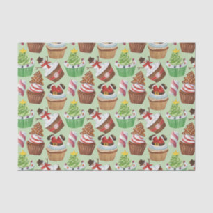 Papier Mousseline Cupcakes de Noël Aquarelle