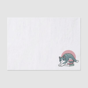 Papier Mousseline Curieux avec un livre et un chat - Lecture confort