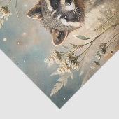 Papier Mousseline Curious Raccoon in a Forest Meadow with Flowers (Détail)
