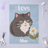 Papier Mousseline Custom Cute Gray Cat with Mur and Love (Artisanat)