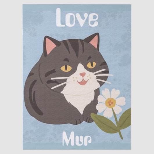 Papier Mousseline Custom Cute Gray Cat with Mur and Love (Recto)