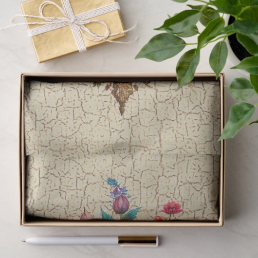 Papier Mousseline Custom Design Floral Crackle Effect Decoupage (Cadeau)