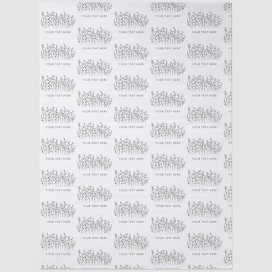 Papier Mousseline CUSTOM TEXT Chic Elegant Wildflower Line Art (Recto)