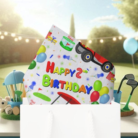 Papier Mousseline Cute 2nd Birthday Red Golf Cart Boy's 