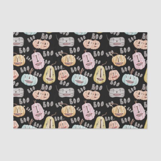 Papier Mousseline Cute Aquarelle Boo Citrouille Éffrayant Halloween (Recto)