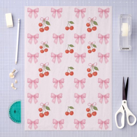 Papier Mousseline Cute Aquarelle Cerise Bow Rose Coquette Cadeau (Artisanat)