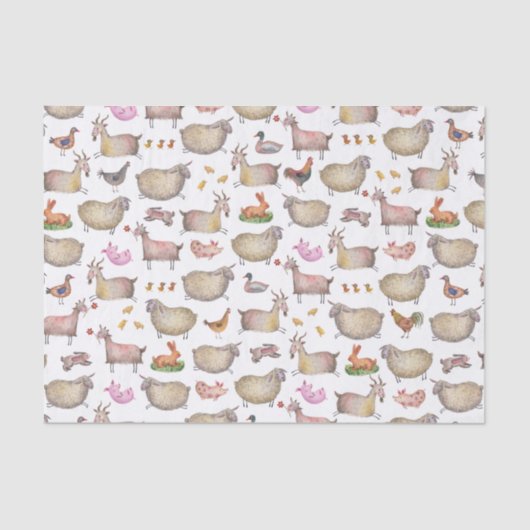Papier Mousseline Cute Aquarelle ferme Grange Animaux Motif (Recto)