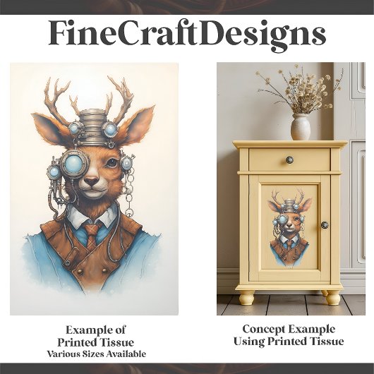 Papier Mousseline Cute aquarelle Steampunk Reindeer D7 Découpage