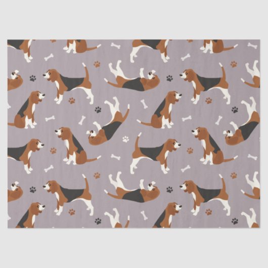 Papier Mousseline Cute Beagles Paws and Bones Gray (Recto)