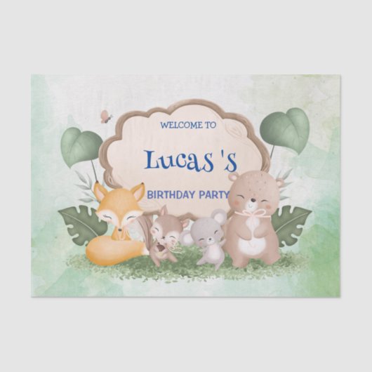 Papier Mousseline Cute Bear squirrel jungle tropicale fête d'anniver (Recto)