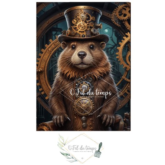 Papier Mousseline Cute Beaver Steampunk with Hat 