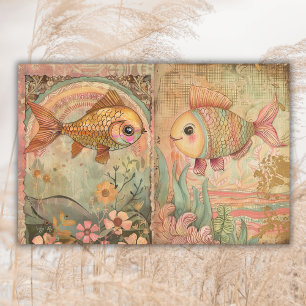 Papier Mousseline Cute Boho Hippie Aquarelle Poisson Junk Journal