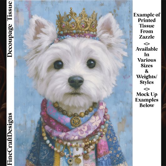 Papier Mousseline Cute Boho Royal Westie Dog, Crown EV7 Decoupage