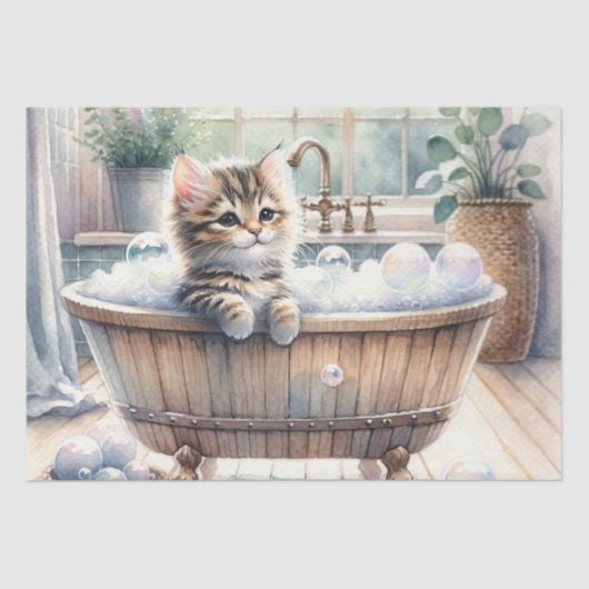 Papier Mousseline Cute Bubbly Kitten Temps de bain Découpage (Recto)