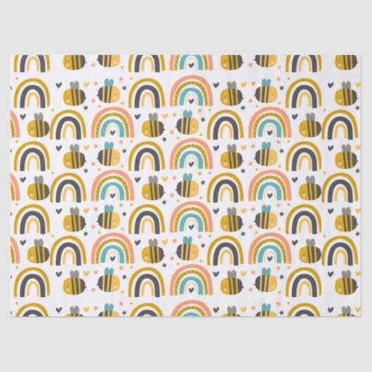 Papier Mousseline Cute Bumble Bee et Rainbows Motif (Recto)