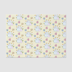 Papier Mousseline Cute Bunnies avec marguerites et papillons Motif