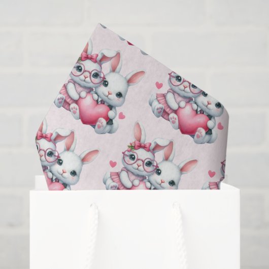 Papier Mousseline Cute Bunnies Sharing a Heart Pattern (Sac cadeau)