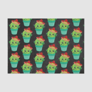 Papier Mousseline Cute Cactus dans un Sombrero sur tableau noir