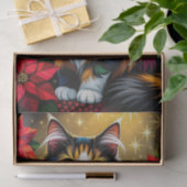 Papier Mousseline Cute Calico Kitty Cat and Poinsettia Christmas (Cadeau)