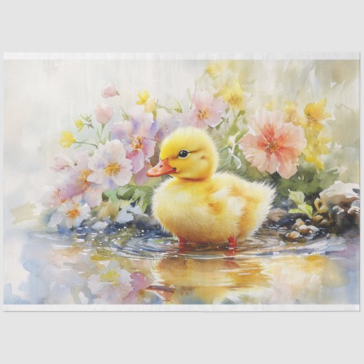 Papier Mousseline Cute Canard avec Fleurs Aquarelle Découpage (Recto)