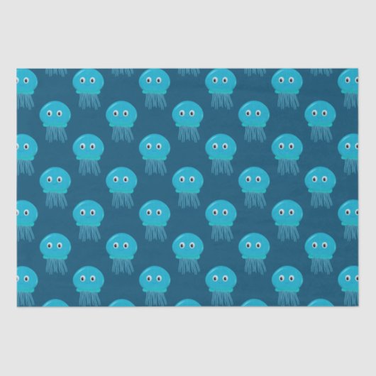 Papier Mousseline Cute Cartoon Motif Méduse En Bleu Océan (Recto)