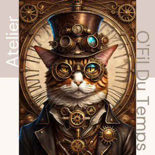 Papier Mousseline Cute Cat Steampunk with Hat 13X19