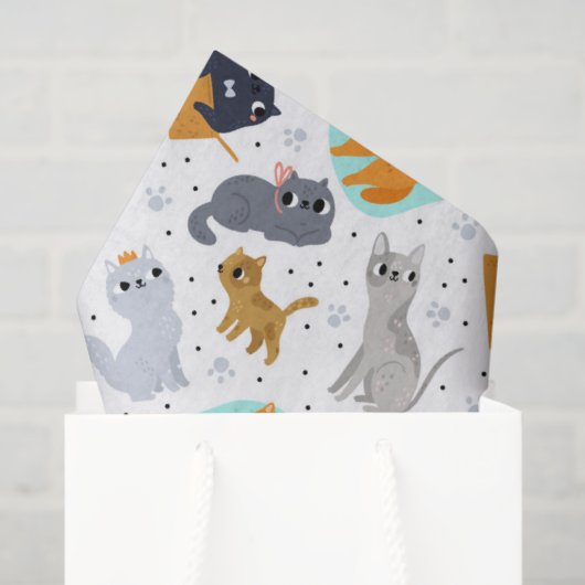 Papier Mousseline Cute cats Pattern Birthday for Cats (Sac cadeau)