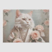 Papier Mousseline Cute Chat et Roses romantiques - Découpage - (Recto)