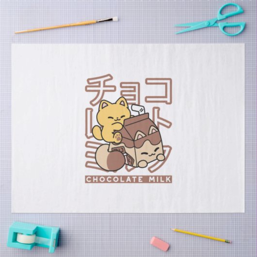 Papier Mousseline Cute Chat Riding Chocolat Lait Carton Kawaii Art (Artisanat)