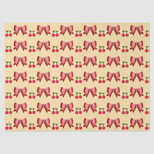 Papier Mousseline Cute Cherry Bow Seamless Pattern Pink Aesthetic Ka (Recto)