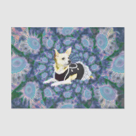Papier Mousseline Cute Chihuahua Chien Turquoise Jaune Art Découpage (Recto)