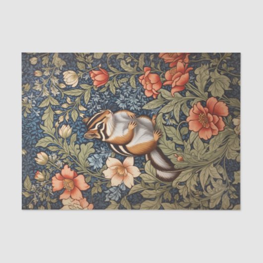 Papier Mousseline Cute Chipmunk William Morris Inspiré Floral (Recto)