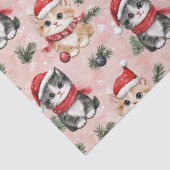 Papier Mousseline Cute Christmas Kittens on Pink (Détail)