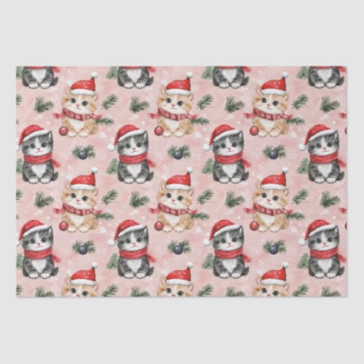 Papier Mousseline Cute Christmas Kittens on Pink (Recto)