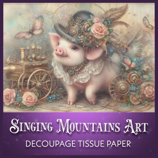 Papier Mousseline Cute Cochon Aquarelle Victorian Steampunk Découpag