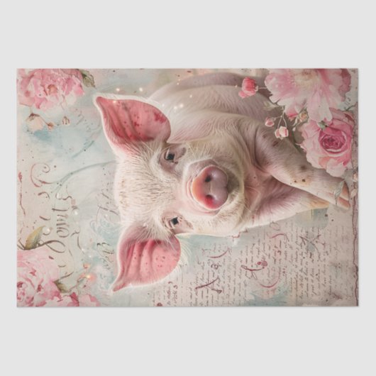 Papier Mousseline Cute Cochon Blush Roses Floral Shabby Découpage (Recto)