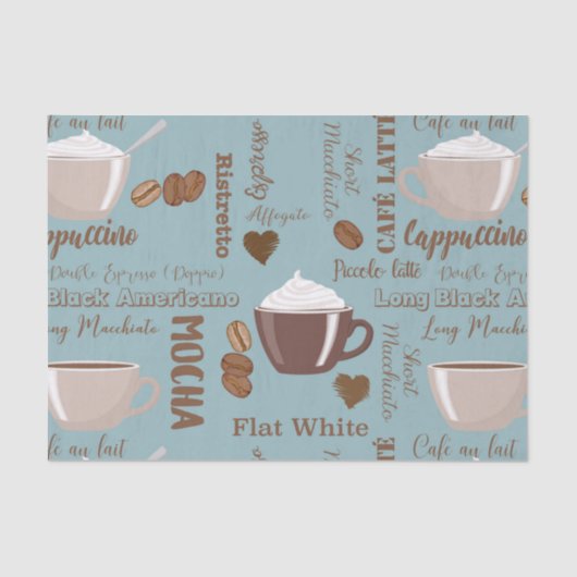 Papier Mousseline Cute Coffee Cups Cream Caffeine Grains Brown Heart (Recto)