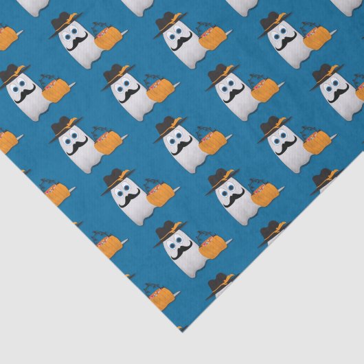 Papier Mousseline Cute Cool funny Halloween ghost moustache pattern (Détail)