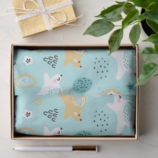 Papier Mousseline Cute Easter Bunny Pattern Kawaii Rabbits Eggs  (Cadeau)