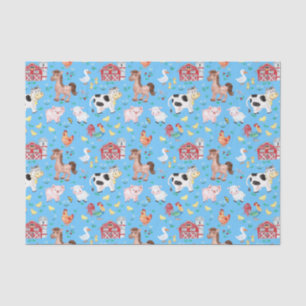 Papier Mousseline Cute Farm Animaux Barnyard Blue Arrière - plan