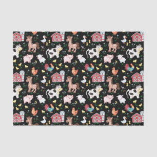 Papier Mousseline Cute Farm Animaux Barnyard Noir