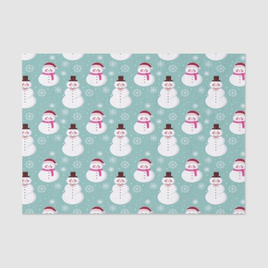Papier Mousseline Cute Festif Hiver Rose Frosty Snowman (Recto)