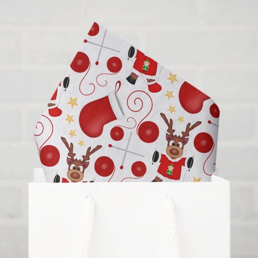 Papier Mousseline Cute Festive Red Christmas Reindeer (Sac cadeau)