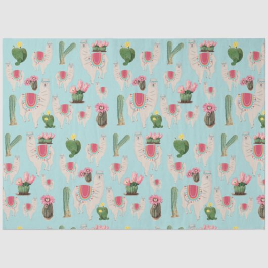 Papier Mousseline Cute Fiesta Llama & Cactus Motif (Recto)