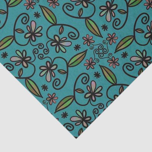 Papier Mousseline Cute Floral Pattern Teal (Détail)