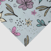 Papier Mousseline Cute Flowers and Leaves illustrated Pattern Blue (Détail)