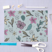 Papier Mousseline Cute Flowers and Leaves illustrated Pattern Blue (Artisanat)